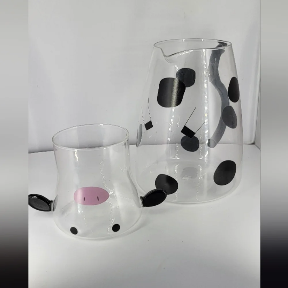 Clear Glass Cow Tumble Up Mini Pitcher & Cup Bedside Water‎ Pitcher Mingshang